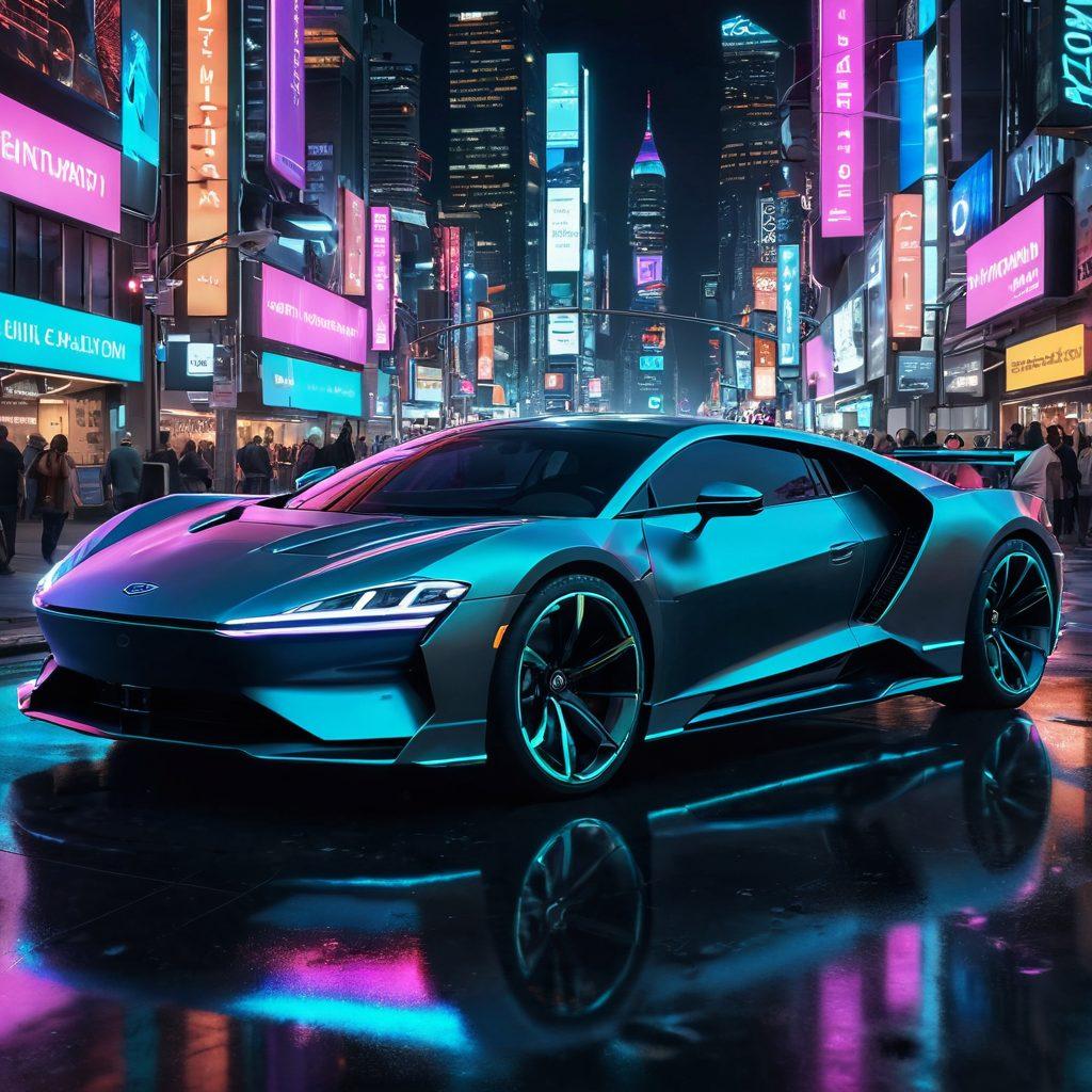 A futuristic digital diary with a sleek V12 engine integrated into its design, surrounded by glowing circuits and holographic displays showcasing vivid entries. The background features a high-tech cityscape with flying cars and bright neon lights, symbolizing innovation. The overall atmosphere is dynamic and inspiring, highlighting the fusion of automotive technology and digital journaling. super-realistic. vibrant colors. cyberpunk.